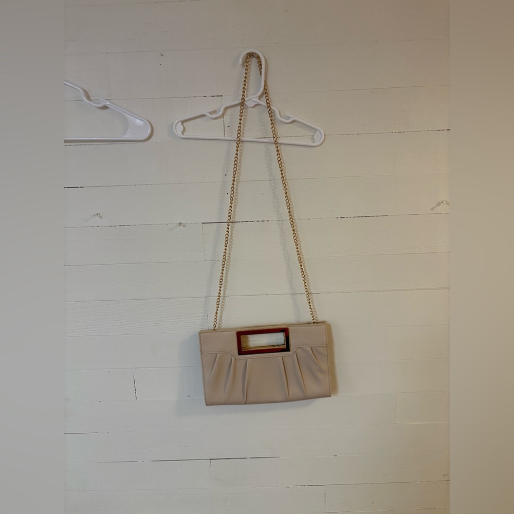 Beige Clutch Gold Chain Strap Pleated Evening Bag KKXiu